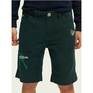 Scoth & Soda Boys Embroidered Artwork Linen-Blended Shorts Green Size 14